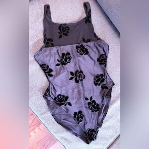 Oscar De La Renta Bathing Suit Mesh and Floral Design Excellent Used Condition